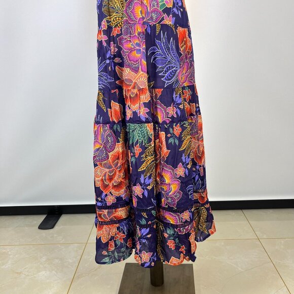 $598 NWT Johnny Was Jade Silk Blend DAPHNE TEA Tiered Ruffles Midi DRESS Size XS - Picture 10 of 16